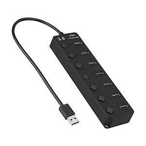 מפצל USB 7 יציאות USB 3.0 HUB שחור, מפסק נפרד לכל יציאה on/off מפצל USB 7 יציאות USB 3.0 HUB שחור, מפסק נפרד לכל יציאה on/off