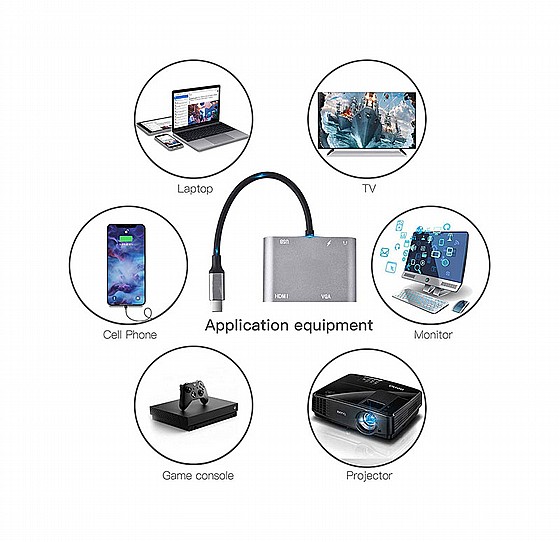 ���� / ���� ����� - Type-C To HDMI / VGA / USB / Audio / USB-C Adapter Converter 5 in 1