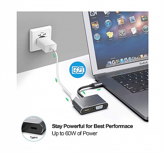 ���� / ���� ����� - Type-C To HDMI / VGA / USB / Audio / USB-C Adapter Converter 5 in 1