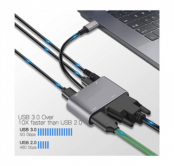���� / ���� ����� - Type-C To HDMI / VGA / USB / Audio / USB-C Adapter Converter 5 in 1
